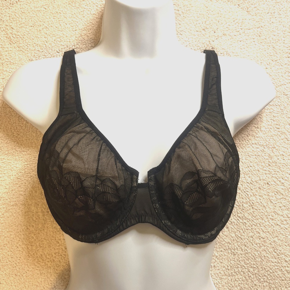Wacoal Underwire Bra Womens 34D Black Lace Mesh Unlined 855225 Chic Lingerie